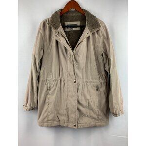 Liz Claiborne Womens Beige Coat With Faux Fur Lining & Zipper Closure Size S